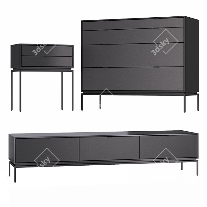 Realto Black Metal & Leather Furniture Set 3D model image 1