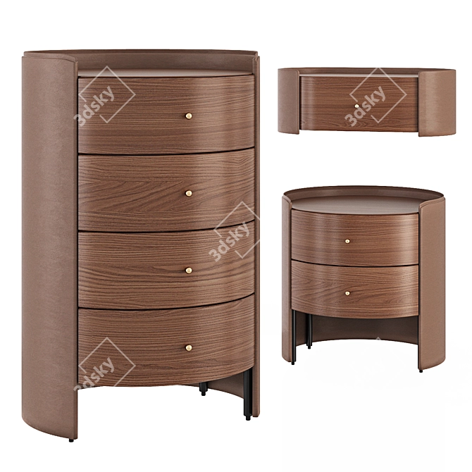 Firmo Walnut and Leather Furniture Set 3D model image 1