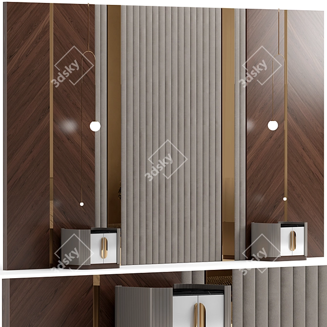 Velvet Wood Headboard Wall Panel 3D model image 2