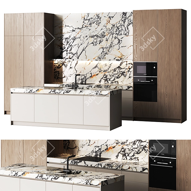 Modern Kitchen Set with Island 3D model image 2