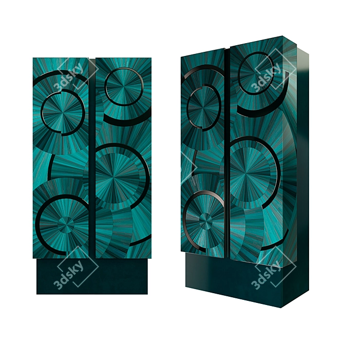 Luxury Ripple Cabinet: Unique Marquetry 3D model image 1