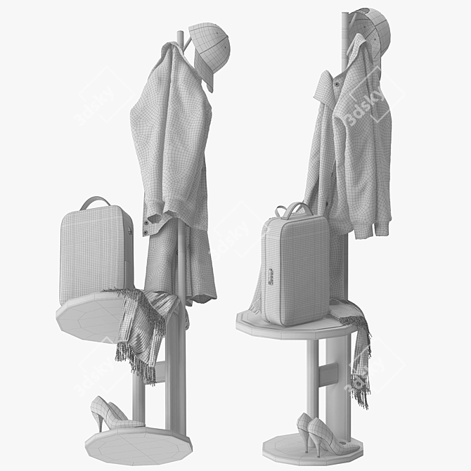 Modern Entryway Coat Rack Organizer 3D model image 5