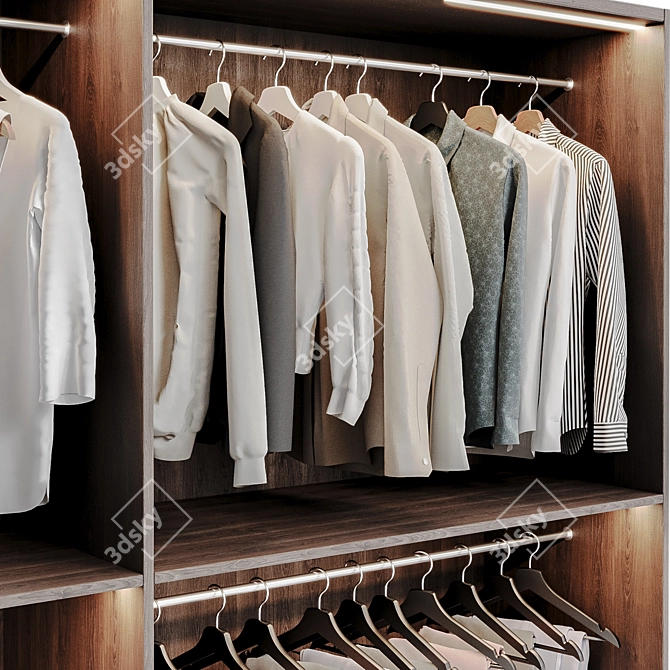 Modern Wardrobe Composition with Clothing 3D model image 2