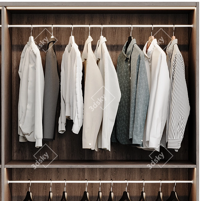 Modern Wardrobe Composition with Clothing 3D model image 4