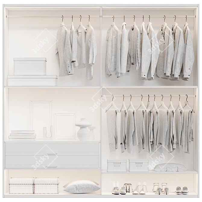 Modern Wardrobe Composition with Clothing 3D model image 6