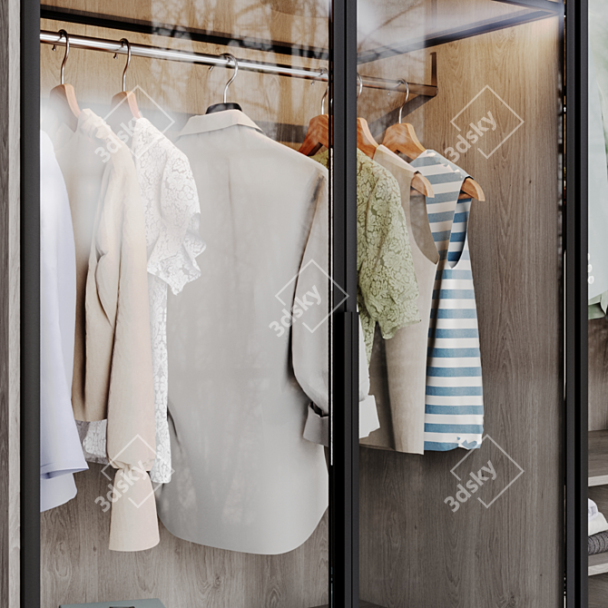 Modern Style Wardrobe with Clothing 3D model image 4