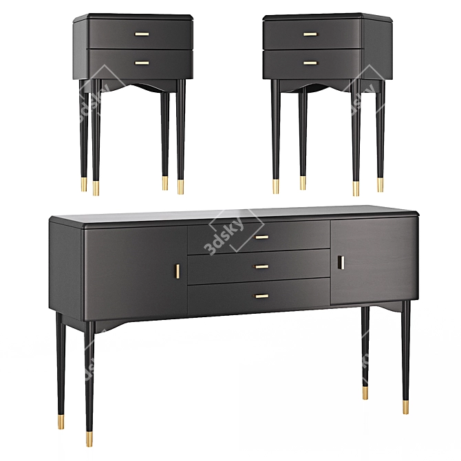 Modern Black Birch Side Table 3D model image 1