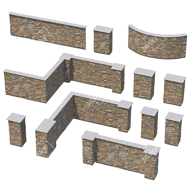 Wild Stone Fence Kit | Modular Design 3D model image 1