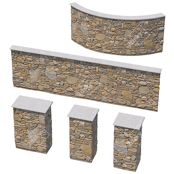 Wild Stone Fence Kit | Modular Design 3D model image 2