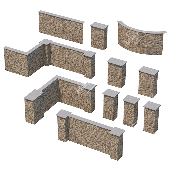 Modular Stone Fence Kit. High-quality textures. 3D model image 1