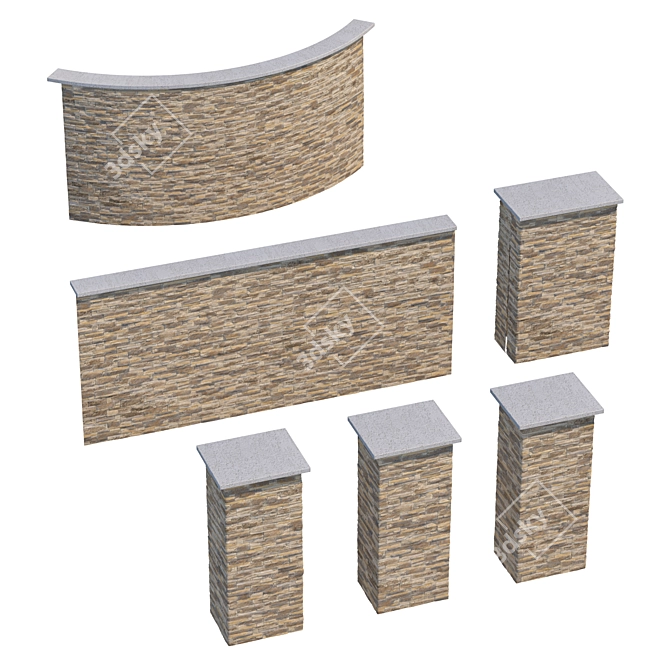 Modular Stone Fence Kit. High-quality textures. 3D model image 2