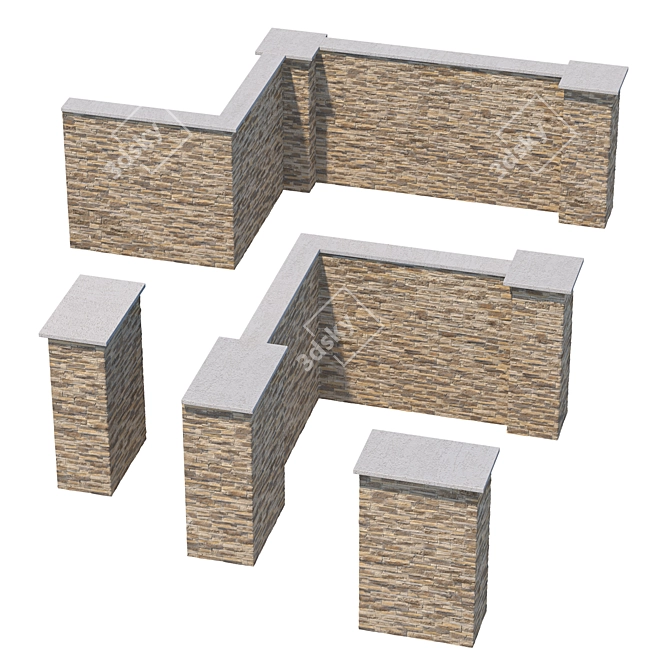 Modular Stone Fence Kit. High-quality textures. 3D model image 3