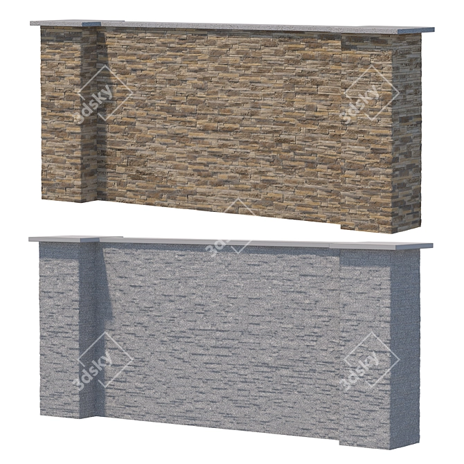 Modular Stone Fence Kit. High-quality textures. 3D model image 4