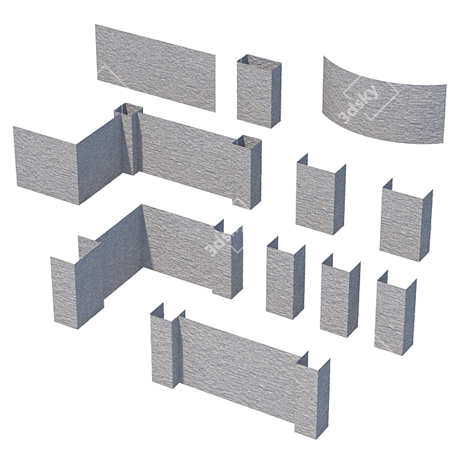 Modular Stone Fence Kit. High-quality textures. 3D model image 5