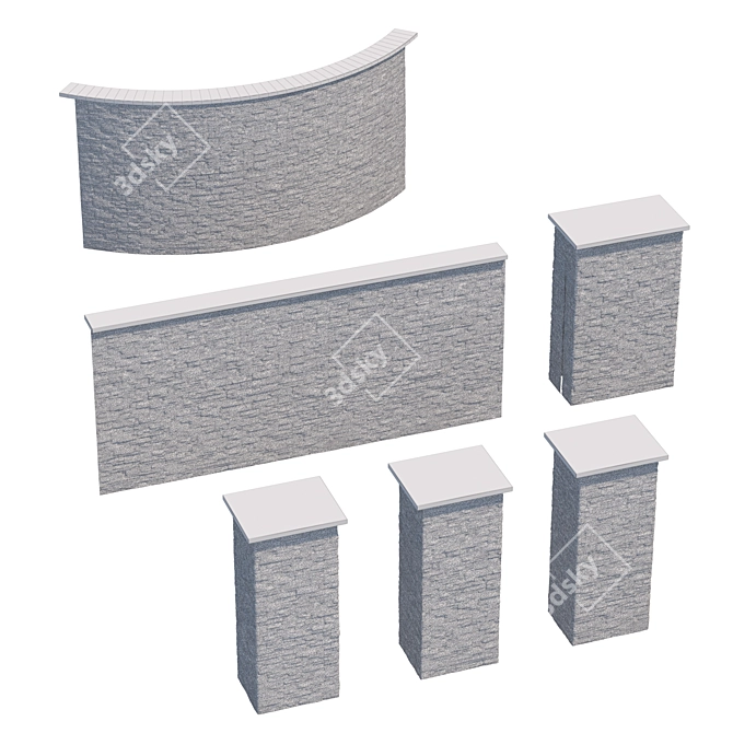 Modular Stone Fence Kit. High-quality textures. 3D model image 6