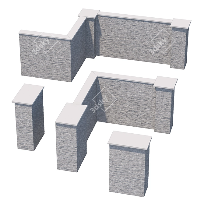 Modular Stone Fence Kit. High-quality textures. 3D model image 7