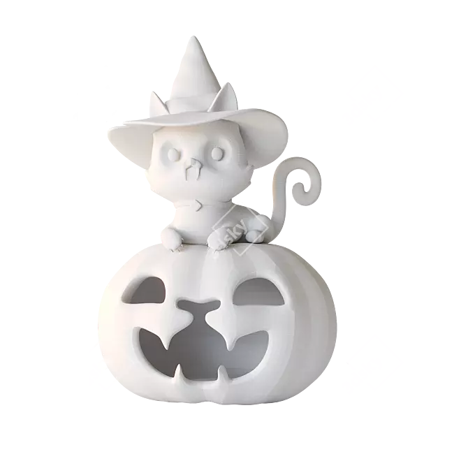 Pumpkin Cat Halloween Decoration 3D model image 2