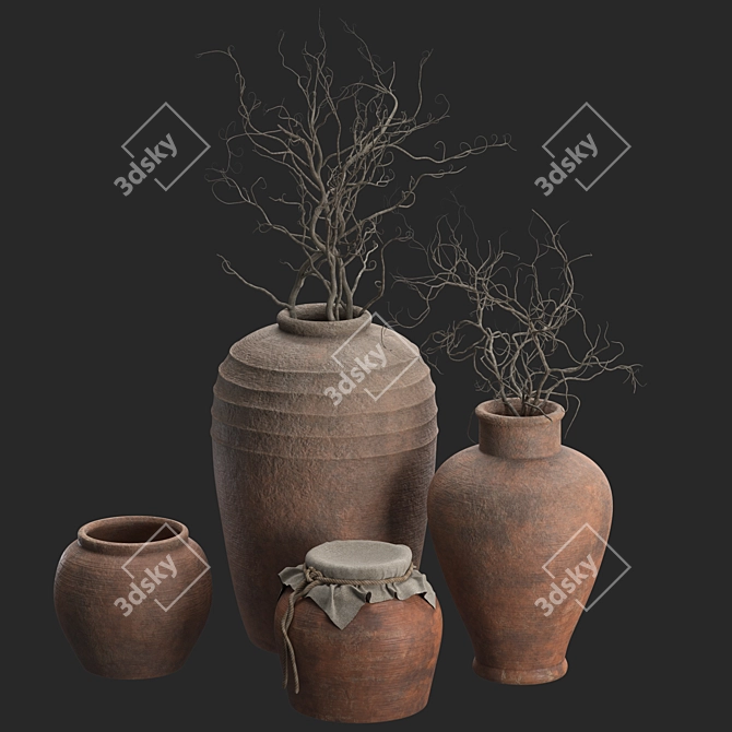 Handcrafted Rustic Vases with Curly Branches 3D model image 3