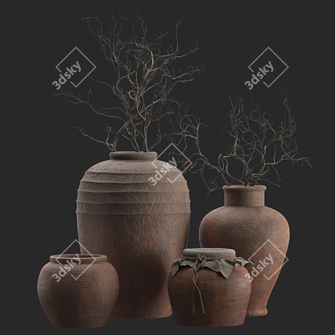 Handcrafted Rustic Vases with Curly Branches 3D model image 4