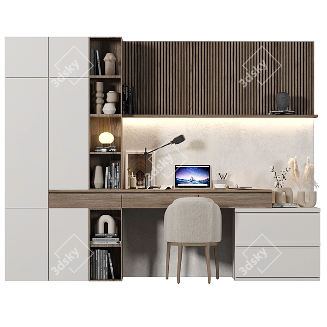 Sleek Wood Home Office Set 3D model image 1