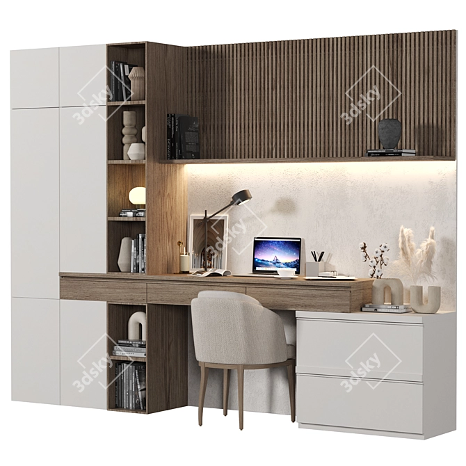 Sleek Wood Home Office Set 3D model image 2