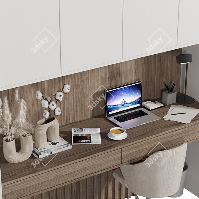 Elegant Wood Home Office Furniture 3D model image 3