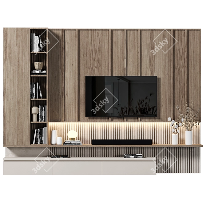  Modular Wood 4K TV Wall 3D model image 1