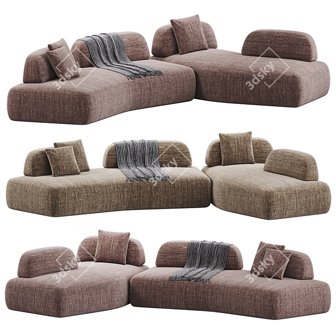 Sleek Velvet Curve Sofa 3D model image 3