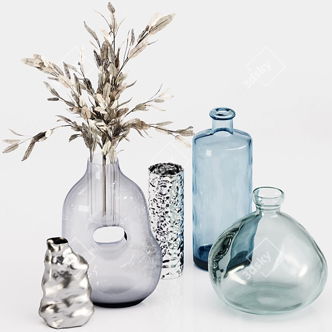 Recycled Glass Vase Decor Set 3D model image 1