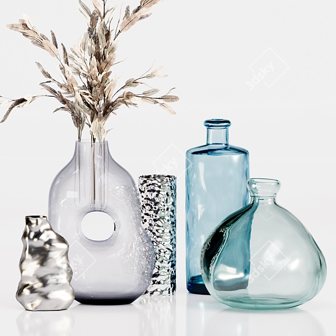 Recycled Glass Vase Decor Set 3D model image 2