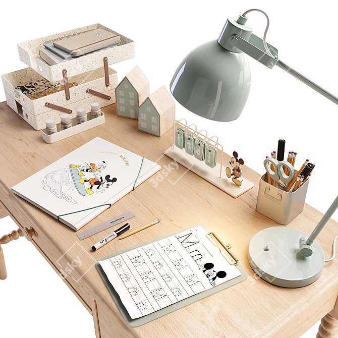 Modern Study Desk for Kids 3D model image 2