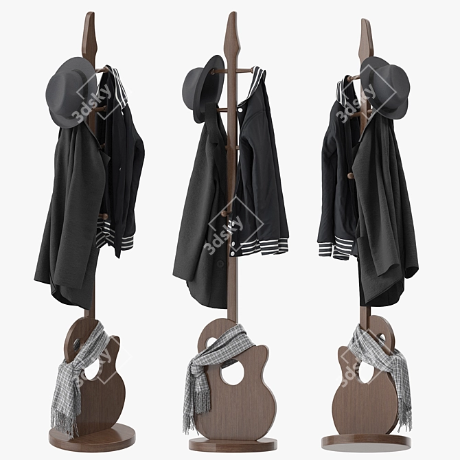 Sleek Guitar-Shaped Coat Rack 3D model image 1