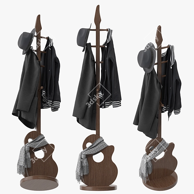 Sleek Guitar-Shaped Coat Rack 3D model image 2