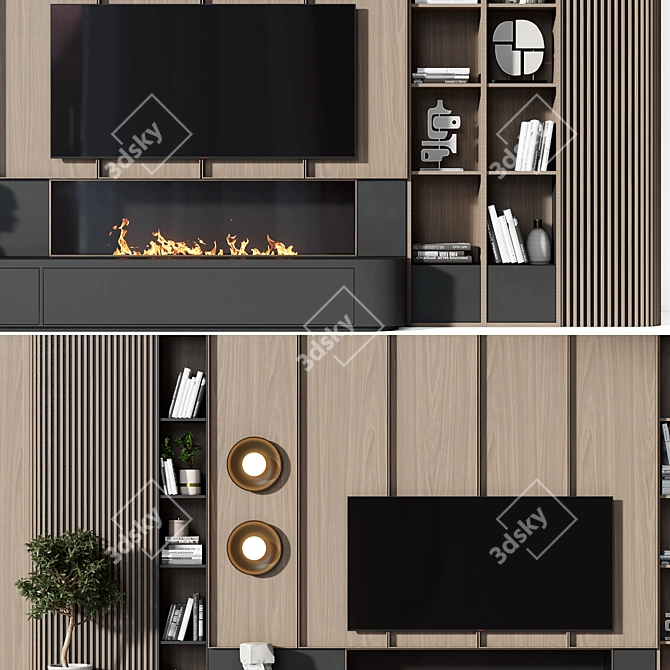 Wooden TV Wall Panel Set 3D model image 2