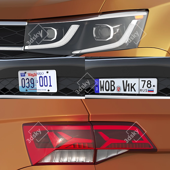 Animated Volkswagen Taos with Multi-National Plates 3D model image 2