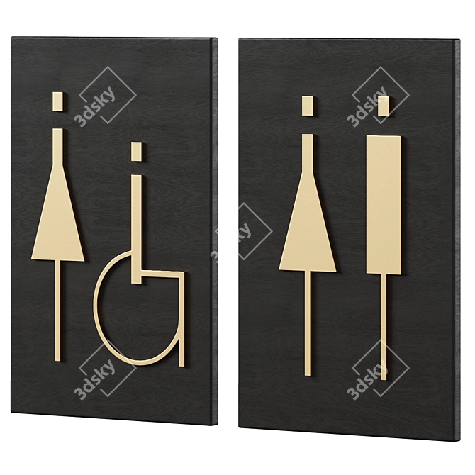 Bathroom Door Signage Set 3D model image 4