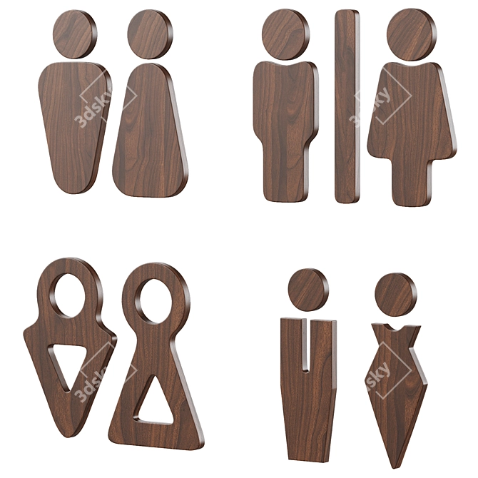 Bathroom Door Signage Set 3D model image 5