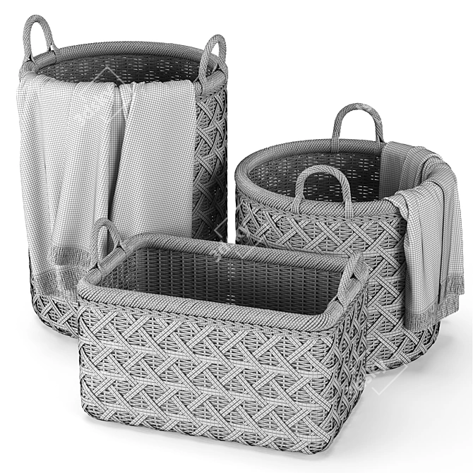 Chic Rattan Basket Collection 3D model image 7