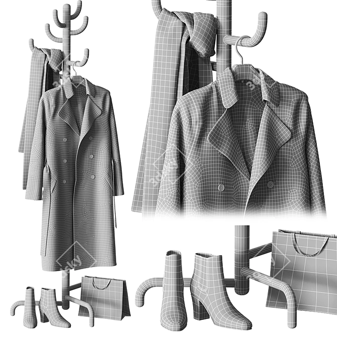 Sleek Coat Stand Organizer Holder 3D model image 6