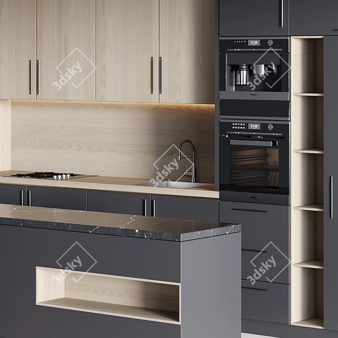 Modern Kitchen 3D Model Set 3D model image 2