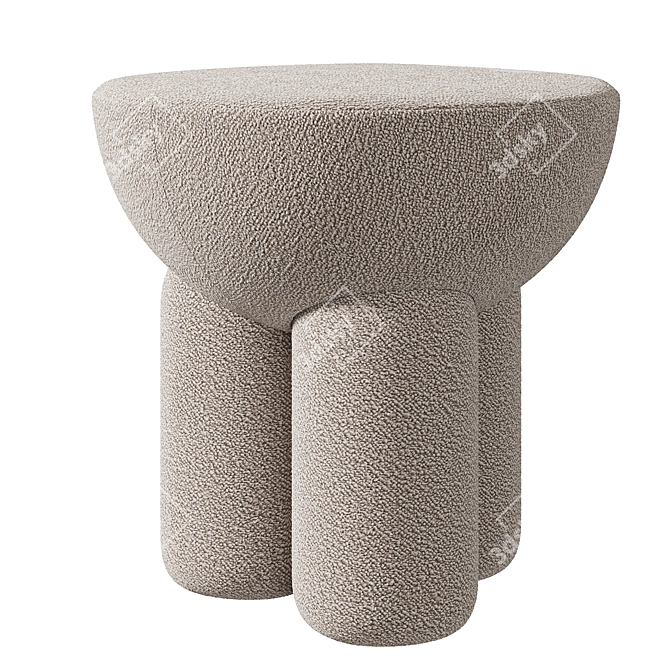 Plush Boucle Ottoman in Grey 3D model image 1