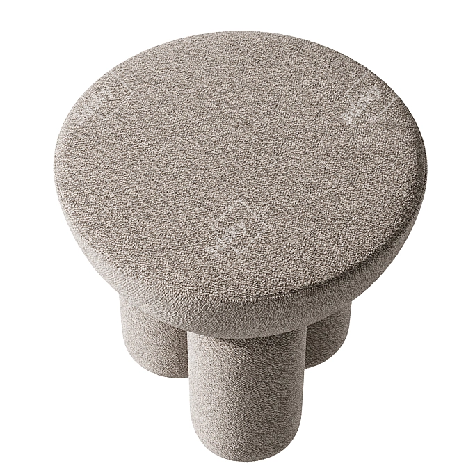 Plush Boucle Ottoman in Grey 3D model image 3