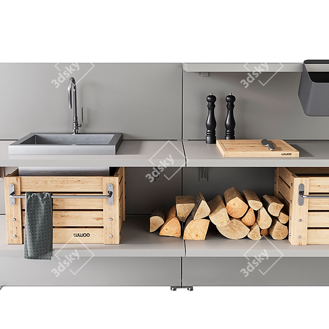 Sleek Steel Outdoor Kitchen 3D model image 2