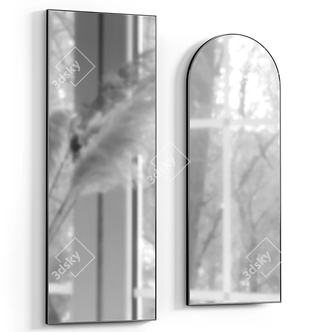 Black Metal Wall Mirror 170x65 3D model image 1