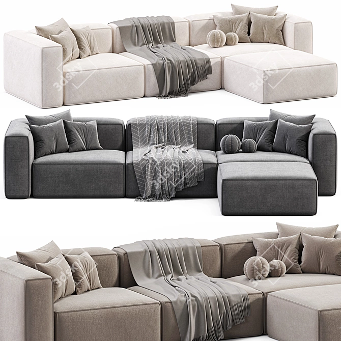 Stylish Modular Velvet Sofa Lennon 3D model image 2