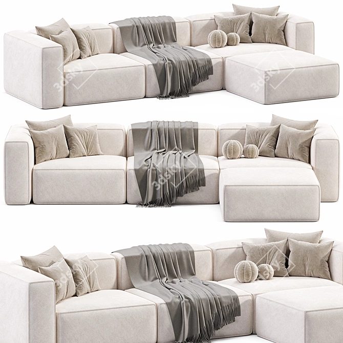 Stylish Modular Velvet Sofa Lennon 3D model image 3