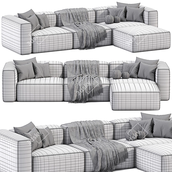 Stylish Modular Velvet Sofa Lennon 3D model image 5