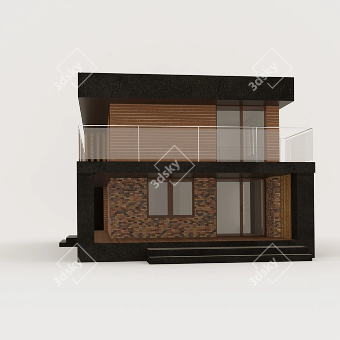 Modern Flat Roof House 109m² 3D model image 2