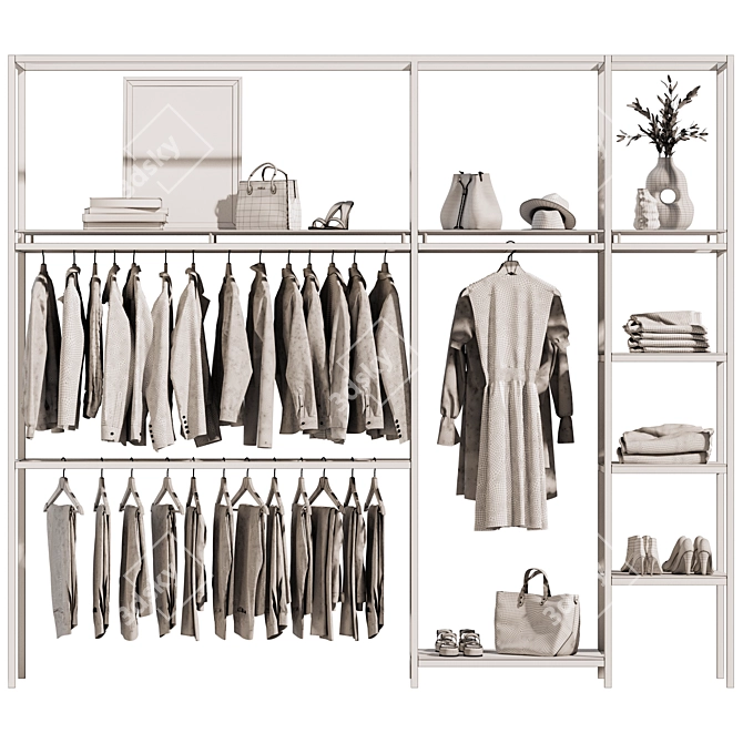 Title: Modern Beige Wardrobe System 3D model image 7