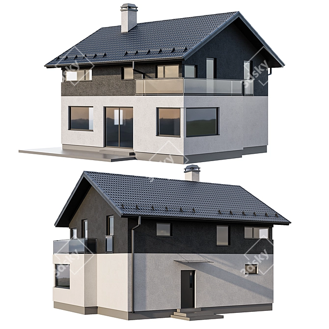 European Style Two-Story Country Cottage 3D model image 1